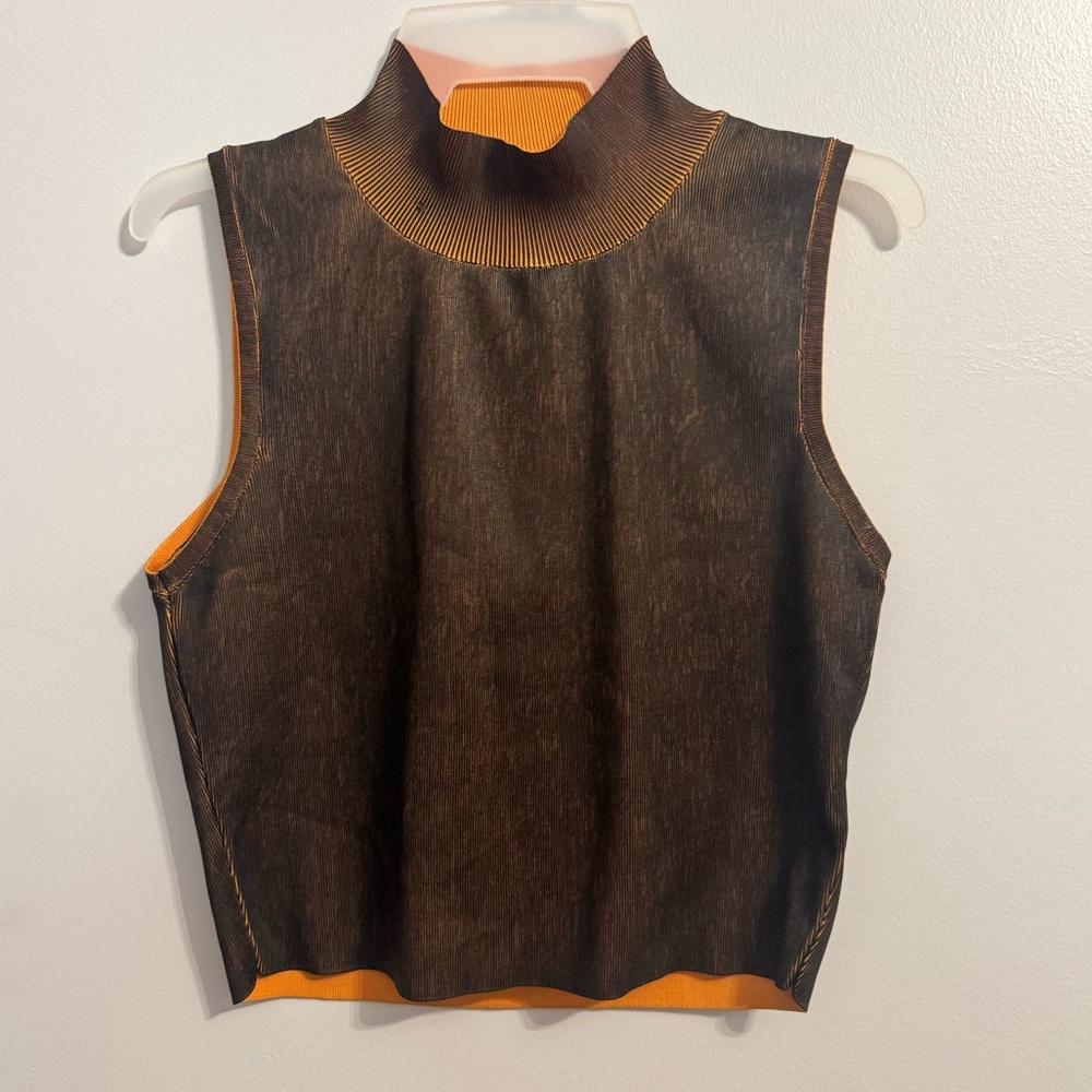Black and Yellow Zara Turtleneck Sleeveless Top